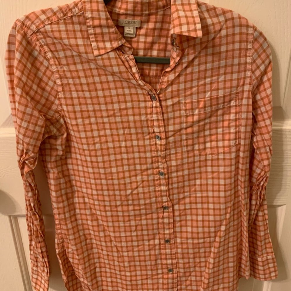 J Crew Orange and White Button Down